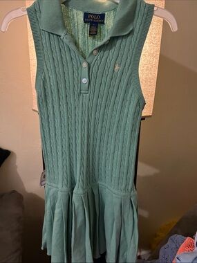 Polo by Ralph Lauren Girls' Sleeveless Cable-Knit Polo Dress in Mint Green